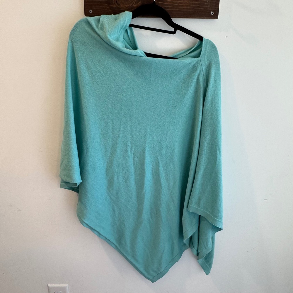 Tickled Pink Turquoise 100% Cotton‎ Knit Asymmetrical Poncho Wrap One Size